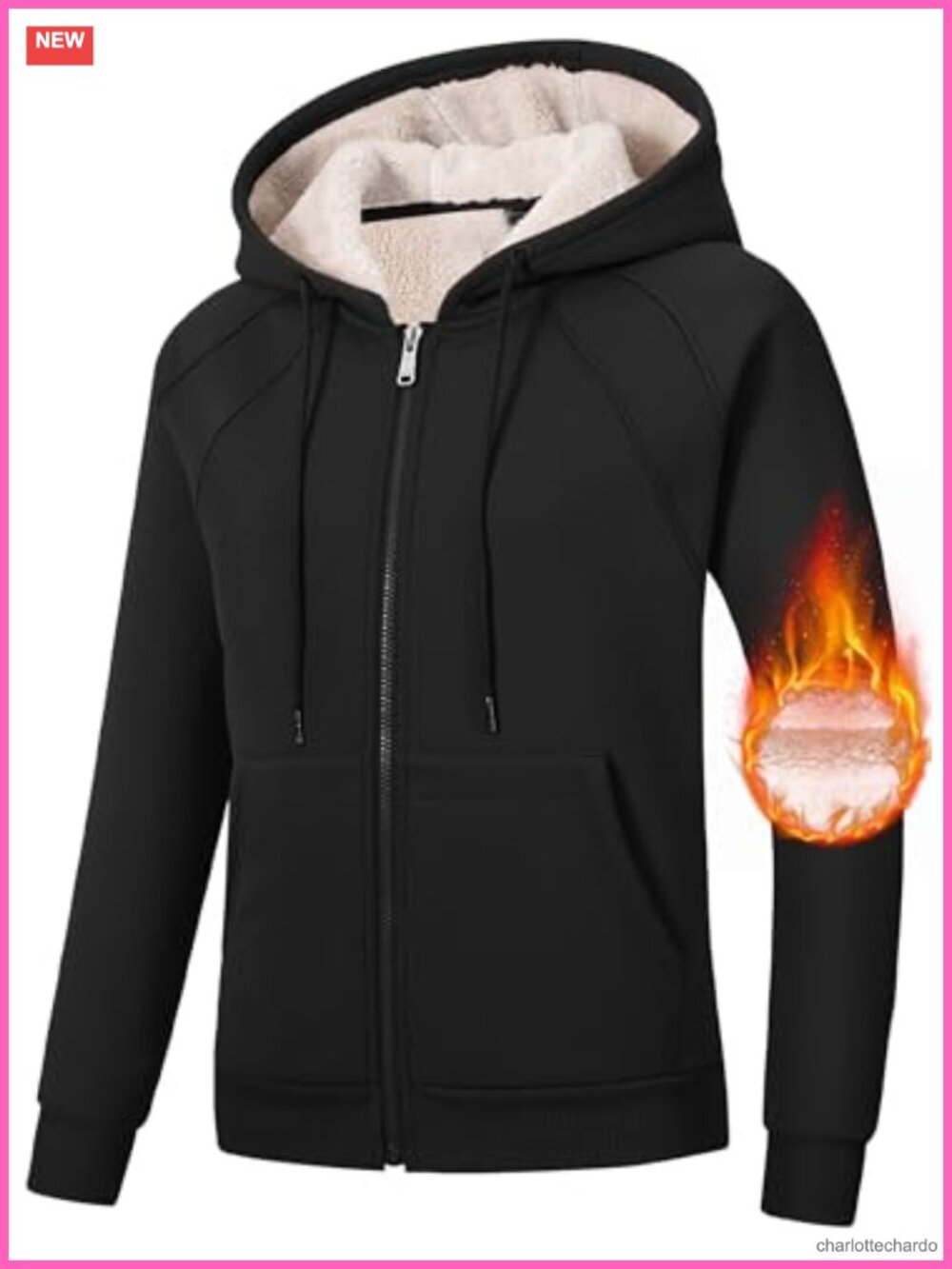 Fleece Lined Zip Up Hoodie Womens Winter Coat with Pockets